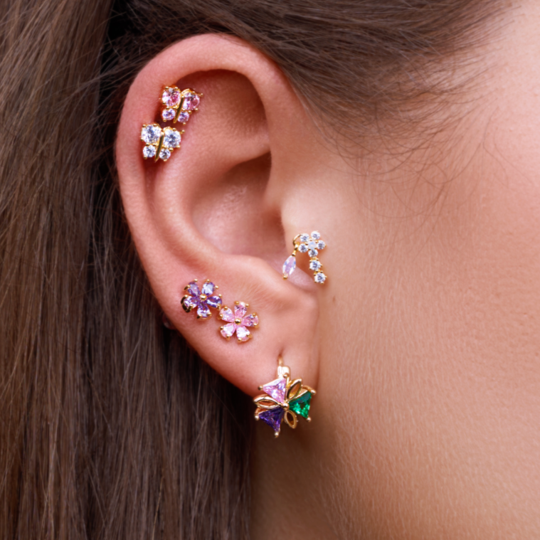 Oorknopjes Sparkling Flower Purple