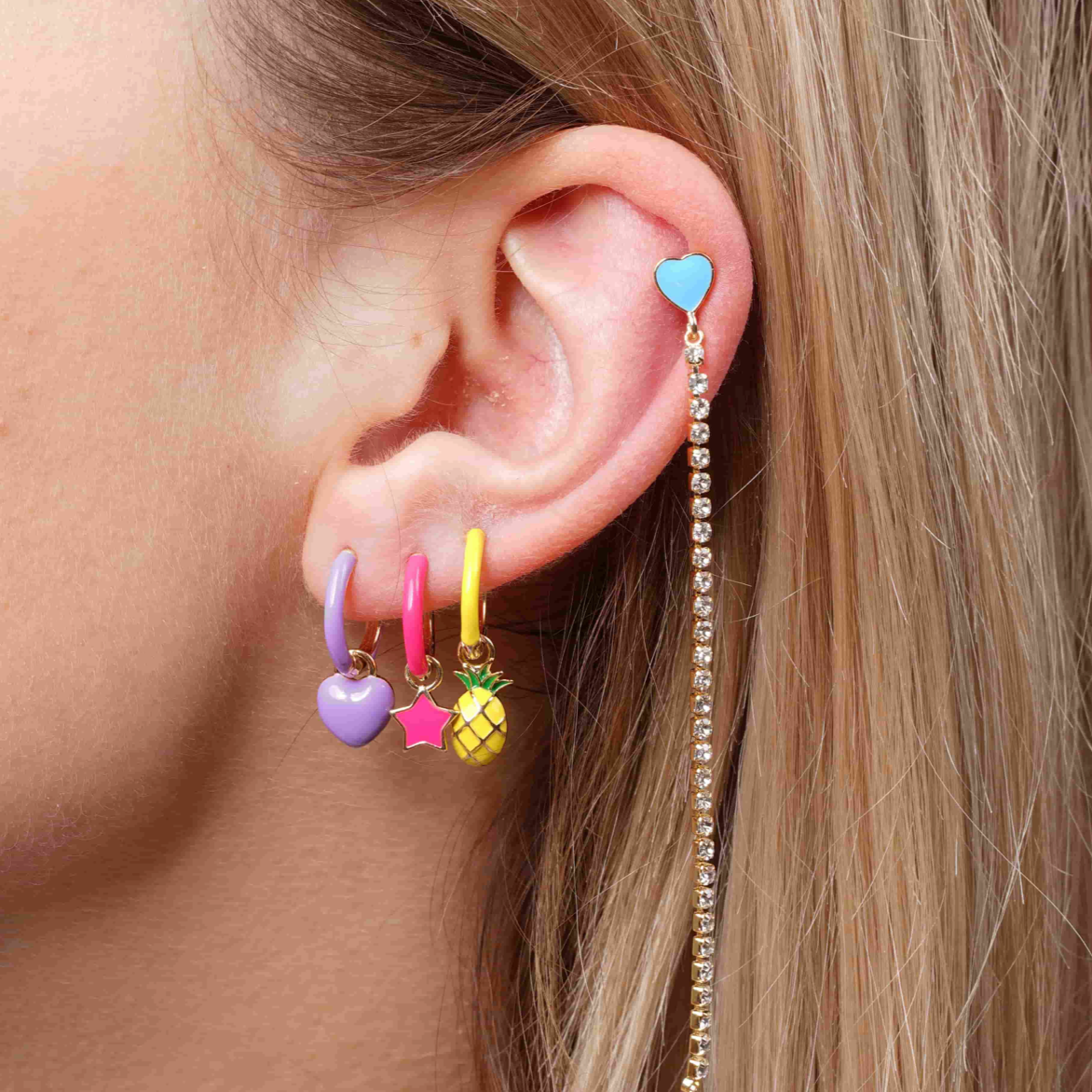 Oorbellen Enamel Pink Star