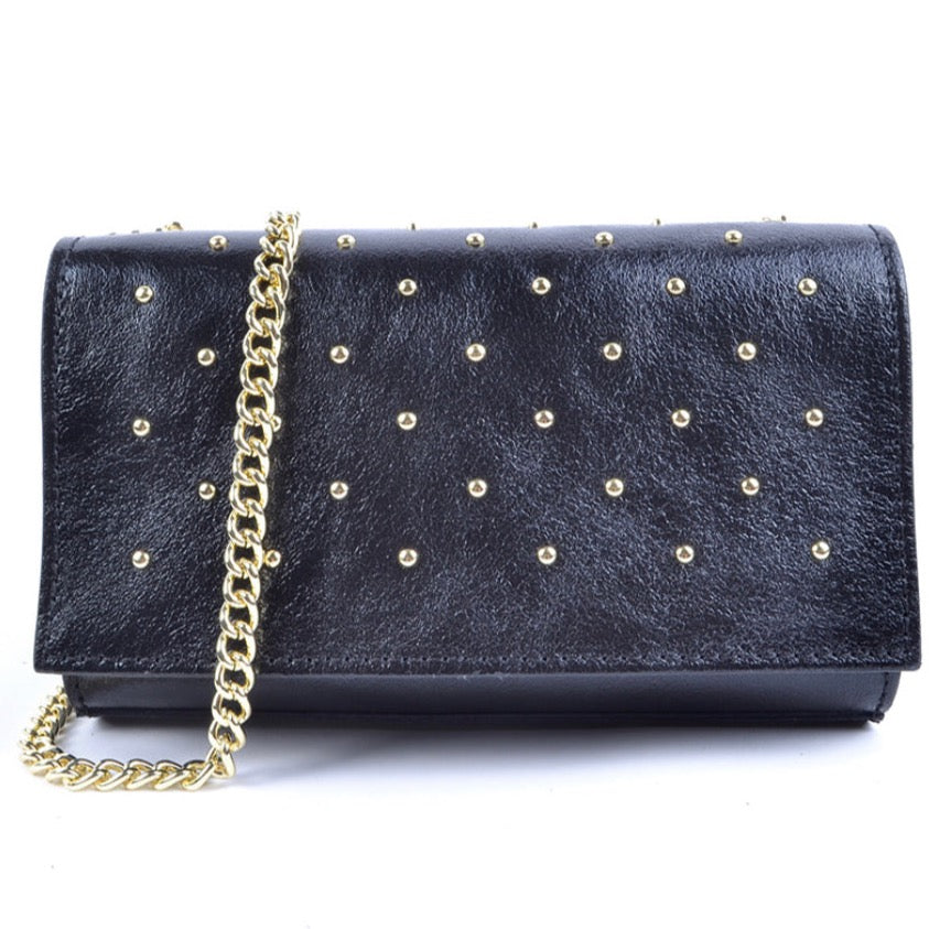 Lederen schoudertas metallic- studs