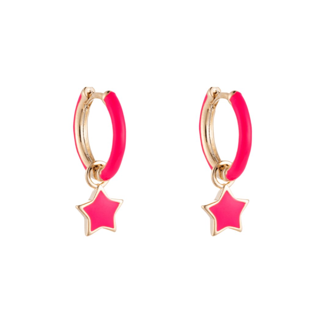 Oorbellen Enamel Pink Star